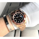 READY STOCK UPGRADED  LUXURY NEW MODEL GMT ROSEGOLD AUTOMATIC GMT 40 MM MEN WATCH