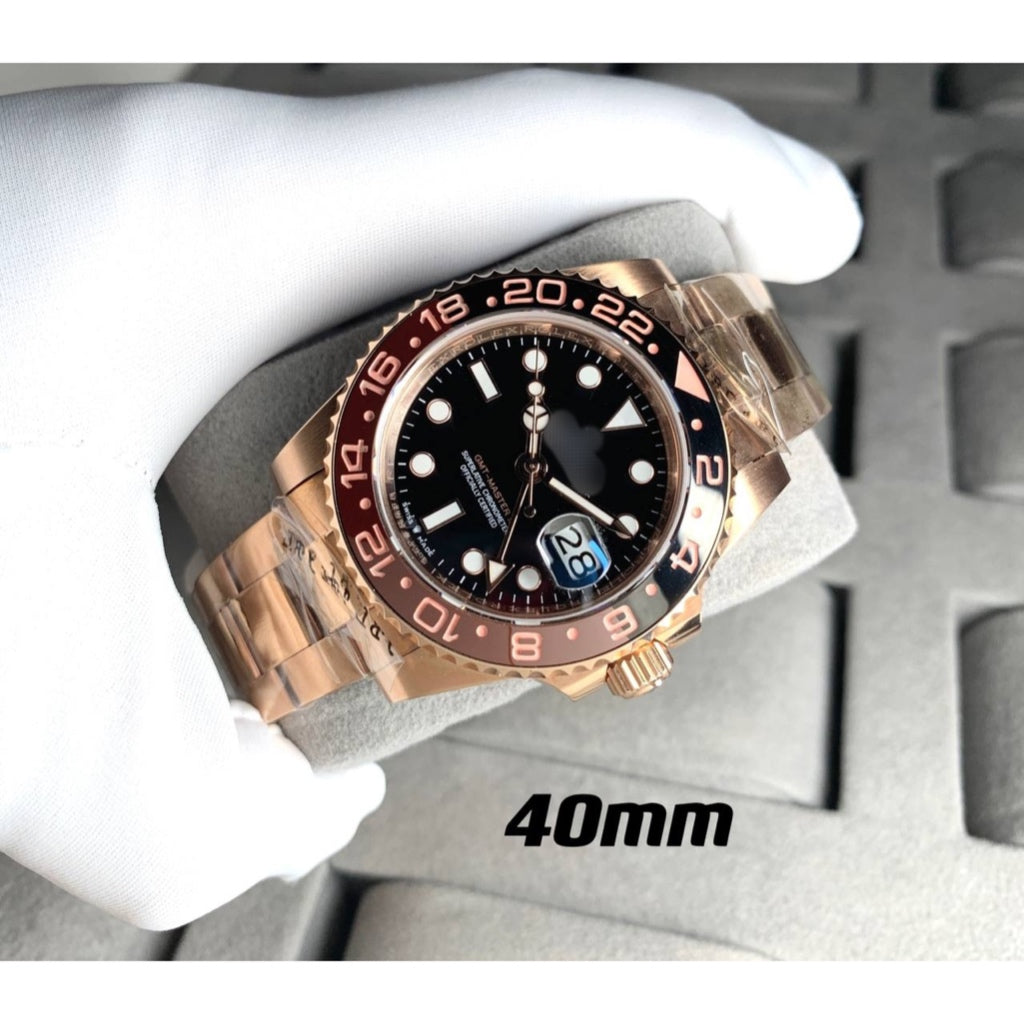 READY STOCK UPGRADED  LUXURY NEW MODEL GMT ROSEGOLD AUTOMATIC GMT 40 MM MEN WATCH